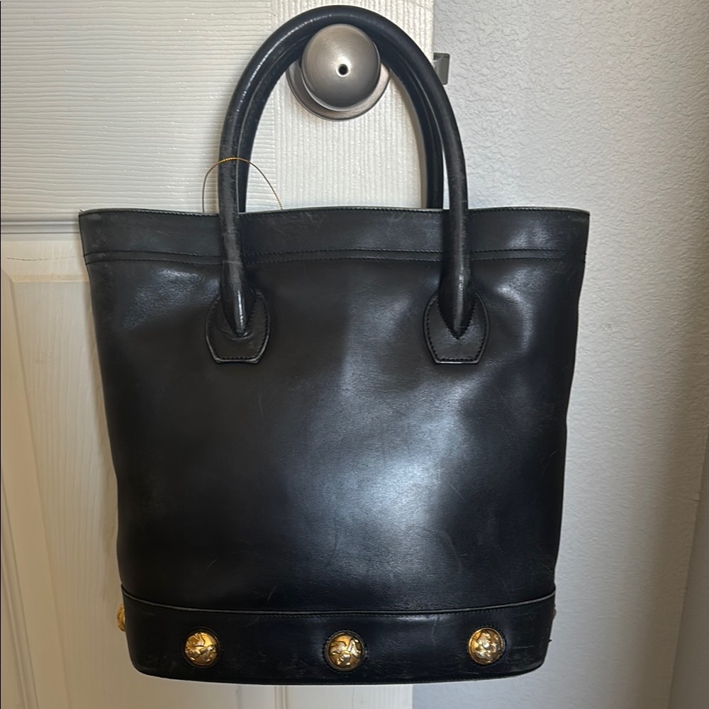 Salvatore Ferragamo Black Leather Tote Bag with Gold Accents
